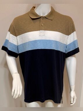 First Draft Men's Colorblock Polo Shirt in Navy, Light Blue, White & Tan New XL